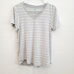 💕 DIP Gray & White Striped V-Neck Pullover Tee Women's Size XS